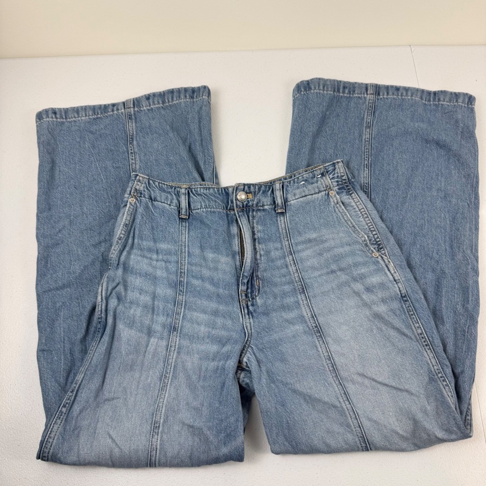 Madewell Wide Sweep Trouser Light Wash Denim Wide Leg Jeans 26 Seam Detail